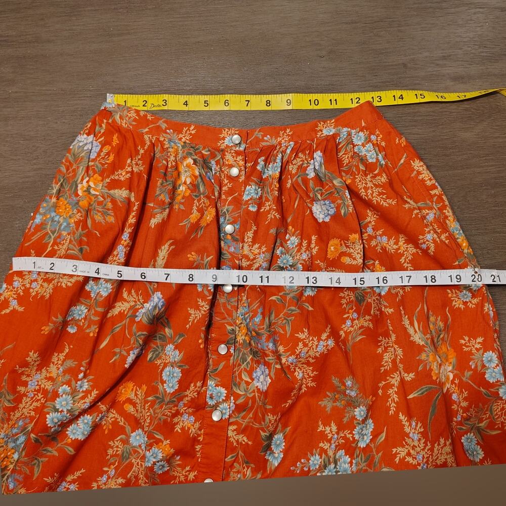 Ralph Lauren Red Floral Button Front FLAWED Midi Skirt 6 Cottagecore Prairie - Picture 7 of 14